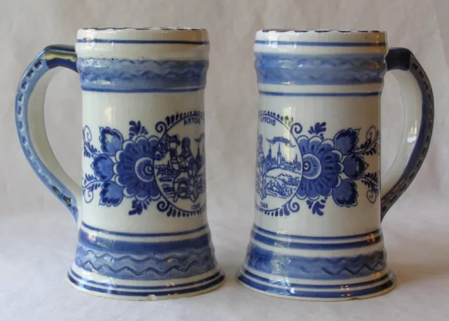 2 Tasses Vintage Bleues Delfts Holland Artois