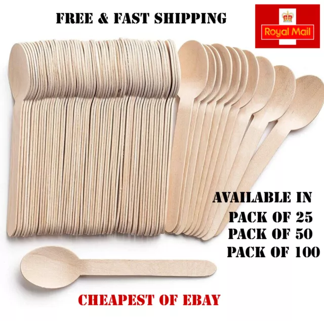 New 16cm Wooden Spoon Biodegradable Disposable ECO-Friendly Picnic Party Cutlery