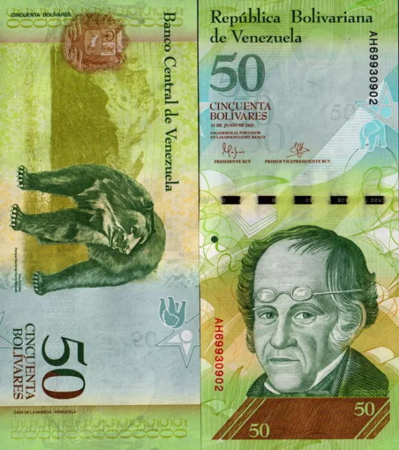 VENEZUELA - 50 bolivares fuertes Data 25 giugno 2015 Serie AH FDS - UNC