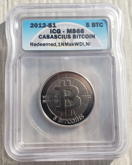 5 BTC 2012 Series 1 - 1NMskWDi - Casascius (Redeemed) Physical Bitcoin ICG MS-66