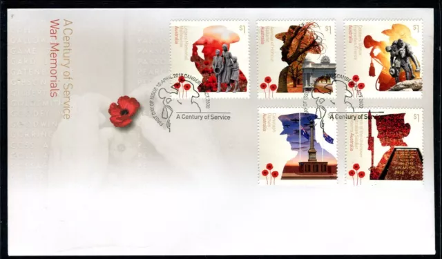 2018 A Centenary of Service! War Memorials (Gummed Stamps) FDC - Canberra PMK