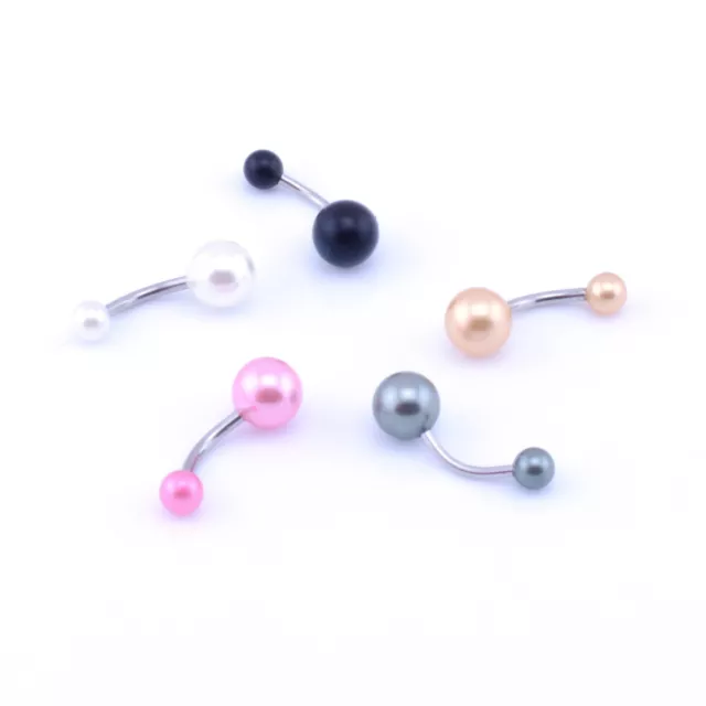 PEARL Navel Belly Bar Ring 1.6mm (14g) x 10mm