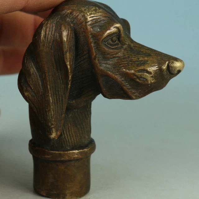 ANTIQUE VICTORIAN WALKING Stick handle with Bronze Dog Head Walking
