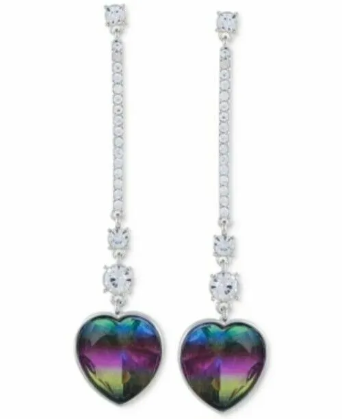 GUESS Crystal & Stone Heart Linear Drop Earrings