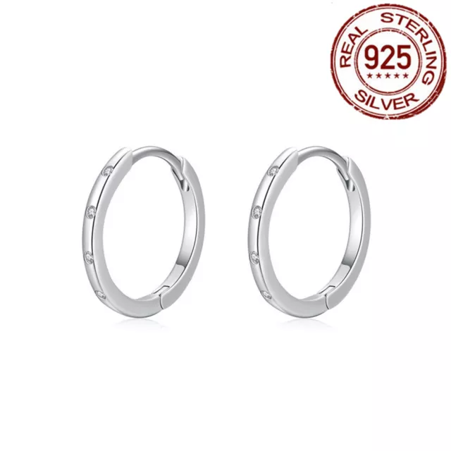 Solid 18mm 925 Sterling Silver Round Cubic Zircon Huggie Hoop Earrings for Women