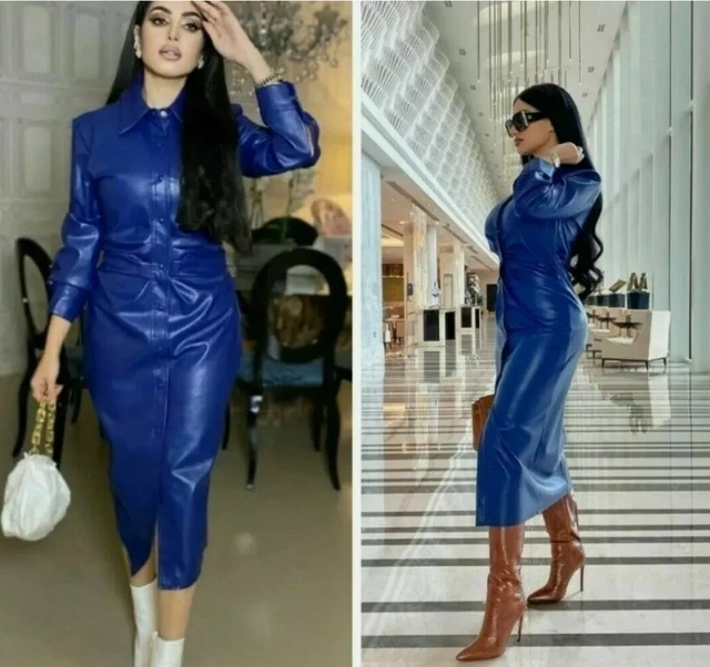 NEW ZARA IN THE STYLE ELECTRIC BLUE FAUX LEATHER RUCHED SHIRT DRESS Medium  10 28.00 - PicClick UK