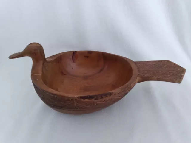 Vintage 10” Folk Art Hand Carved Solid Wood Duck Bowl / Trinket Dish