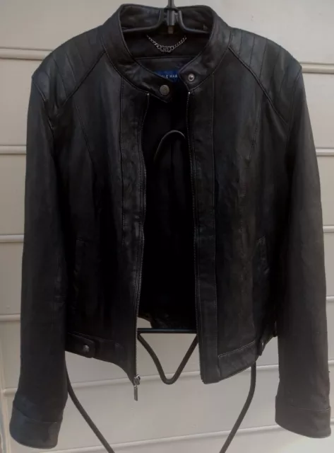 Cole Haan Lambskin Black  Leather Moto Jacket Small