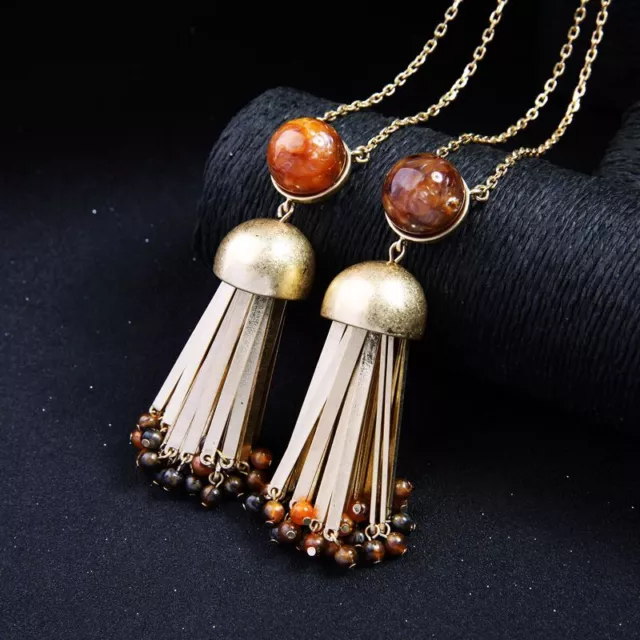 Tassel Pendant Necklace Gold Color Chains Beaded Charm Pendants Women Necklaces