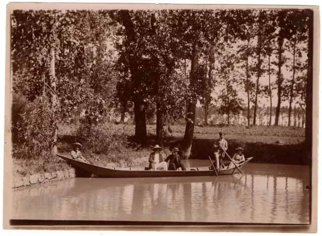 Citrate Print Photo c.1900 - Family Portrait by Boat - River Forest
