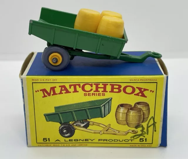 Remolque Matchbox 1964 Lesney RW John Deere 51B1 vintage fundido a presión casi como nuevo + caja