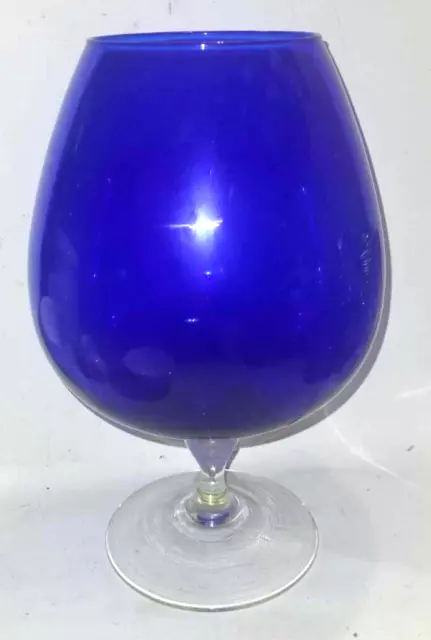 Large Vintage Oversized blue Balloon Brandy Optic Glass Vase - 31cm, 12" High