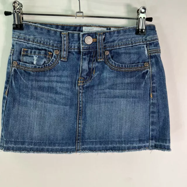 Old Navy Girls Flat Front Straight Distressed Casual Blue Denim Skirt Size 7