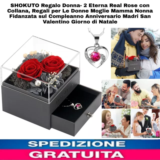 Regalo Donna- 2 Eterna Real Rose con Collana, Regali x San Valentino Compleanno