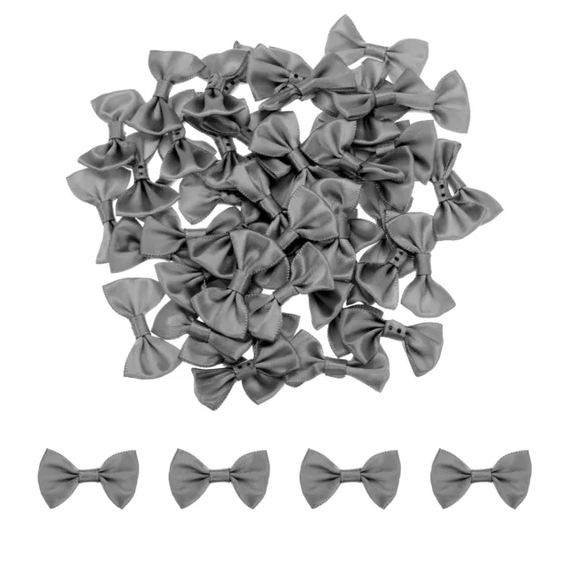 50pcs Grey Bow Ties 1.5"x1" Mini Bowknot for Crafting Little Satin Bows Bulk