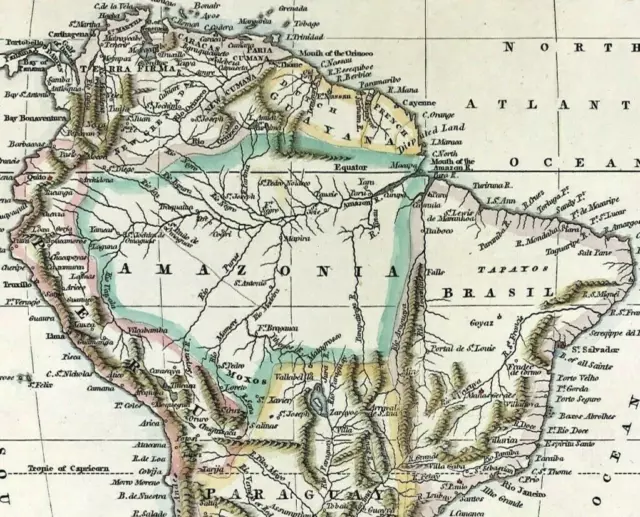 South America map by Wilkinson original with hand colour c1794