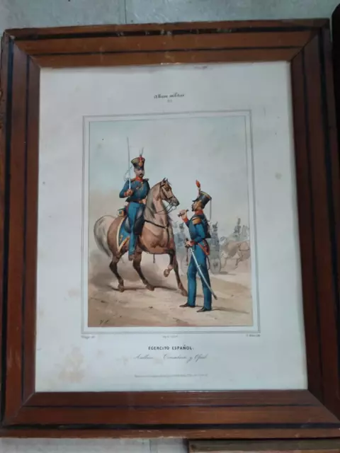 LOT 5 LITHOGRAPHIES COULEUR VICTOR ADAM.MILITARIA ESPAGNE XIXe.GODARD.ENCADREES 3