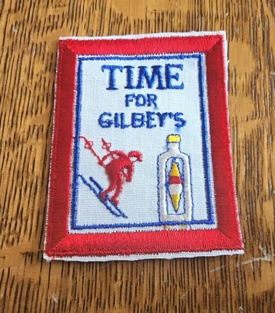 Vintage Time for Gilbey's Gin Snow Ski Patch Alcohol Liquor Advertising