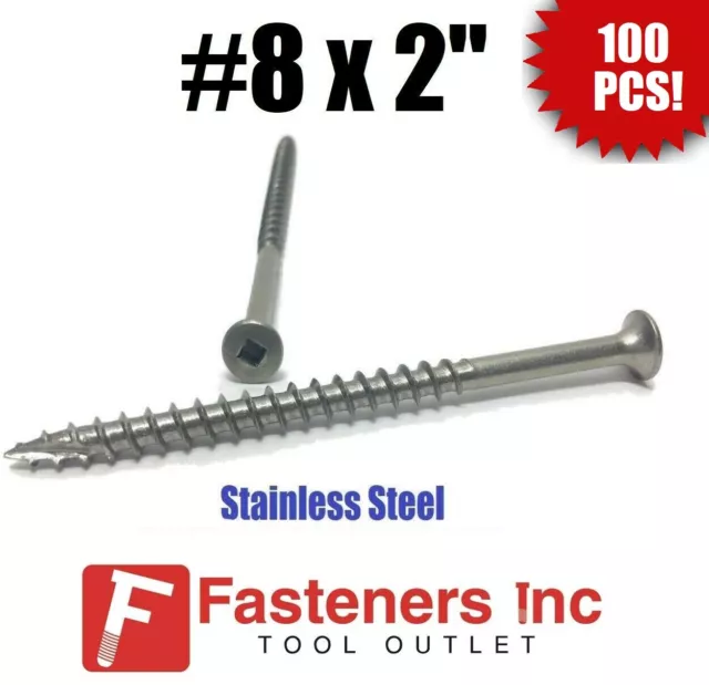 (Qty 100) #8 x 2" Stainless Steel Deck Screws Square Drive Wood Type 17