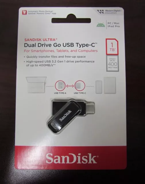 SanDisk - Ultra Dual Drive Go 1TB USB Type-A/USB Type-C Flash Drive - Black NEW