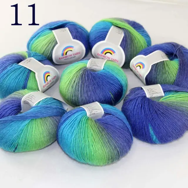 Sale Colorful Rainbow Scarf Shawl Cashmere Wool Hand Knit Yarn 8 Skeins x50g 11