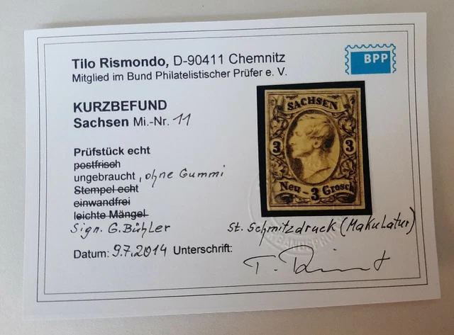 Altdeutschland Sachsen Nr. 11 Schmitzdruck mit Befund