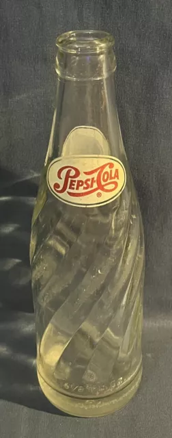 Vintage 1960s Soda Pop Bottle Pepsi 6 1/2 ~ 6.5 oz Pepsi-Cola Swirl Clear Glass