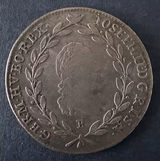 1785 B Silver Austria 20 Kreuzer Joseph II Coin -- Km# 2069