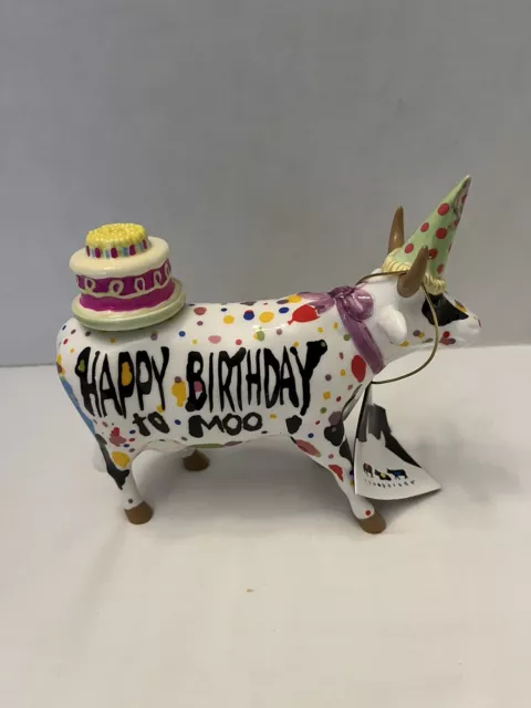 Vintage Cow Parade Happy Birthday To Moo Figurine 2003 Retired w Box 2