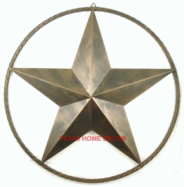 Metal Barn Star with Rope Ring Circle Large Texas Western Brushed Copper 17.5 in