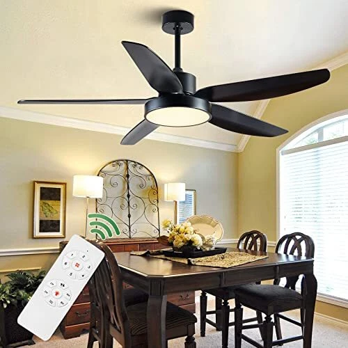 56 Inch Black Ceiling Fan with Light and Remote Control, Indoor and Outdoor