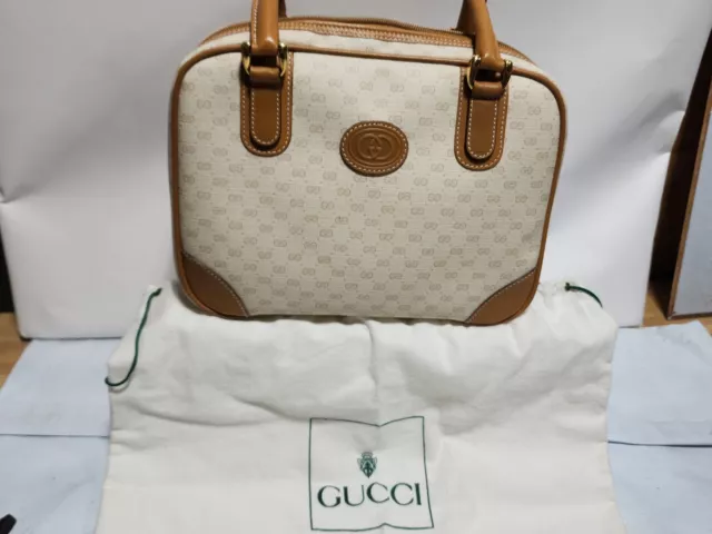 Vintage GUCCI Micro GG Signature Beige Canvas Handbag Purse w/ Dust Cover COA Vintage GUCCI Micro GG Signature Beige Canvas Handbag Purse w/ Dust Cover COA