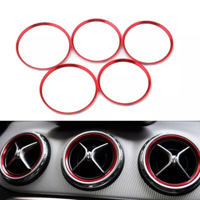 5x Red Aluminum Car Front & Rear AC Vent Ring Sticker For Benz A B 2013 2014 15