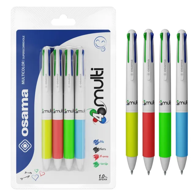 OSAMA 4 Multi - Set Penne Colorate 4 Colori 4 Pezzi - Penna Multicolore a Sfe...