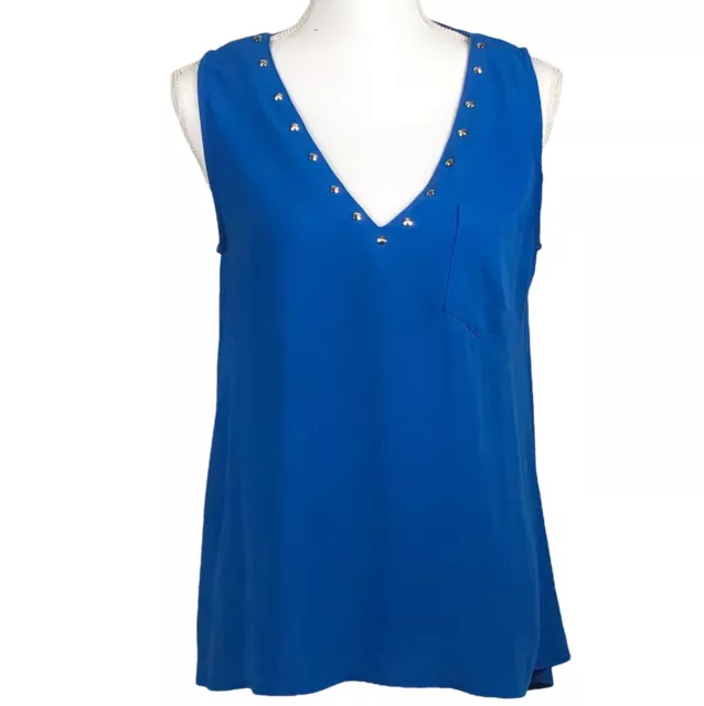 Love Riche Women top blouse blue sleeveless beaded size Large