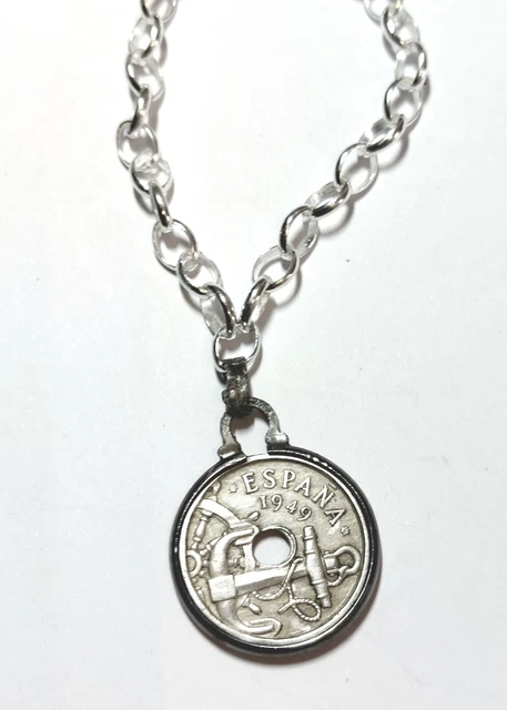 Espana 50 Centimos 1949 Coin Bracelet, Sterling Silver, Beautiful Coin Vintage