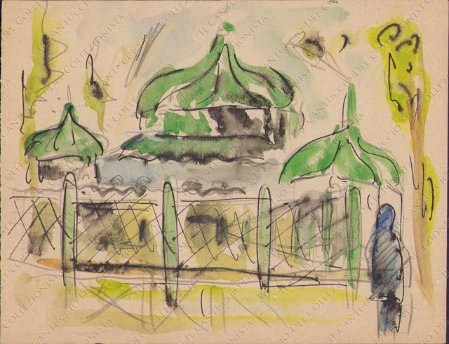 Disegno padiglioni gabbie degli animali Zoo Acquerello