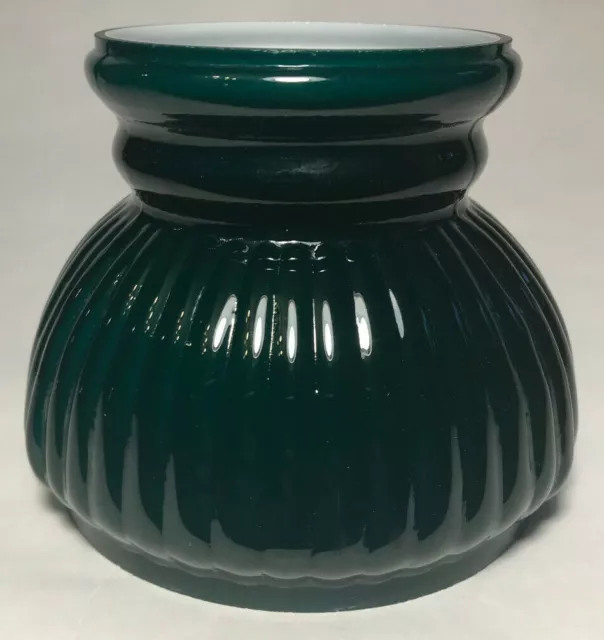 New 4" Cased Green Glass Miniature Kerosene Oil Ribbed Student Lamp Shade #4S117