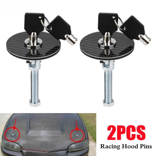 1Pair Car Racing Carbon Fiber Mount Bonnet Hood Pins Latch Key Locking US STOCK