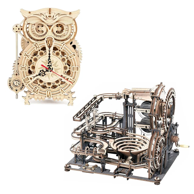 2PCS ROKR Marble Night Cityl+Owl Clock 3D Wooden Puzzle Xmas Gift for Friend/Kid