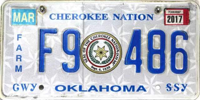 Oklahoma Cherokee Nation License Plate USA F9 486 Originalbild