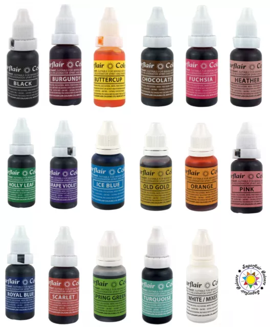 Líquido de pintura con gotas comestible Sugarflair - 14 ml todos los tonos