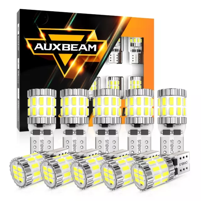 10x AUXBEAM T10 LED License Plate Light Car Interior Bulb White 168 2825 194 W5W