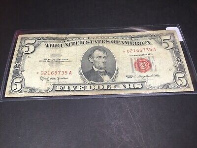 1963 Series $5 Five Dollar Red Seal **STAR** Note-5735 A