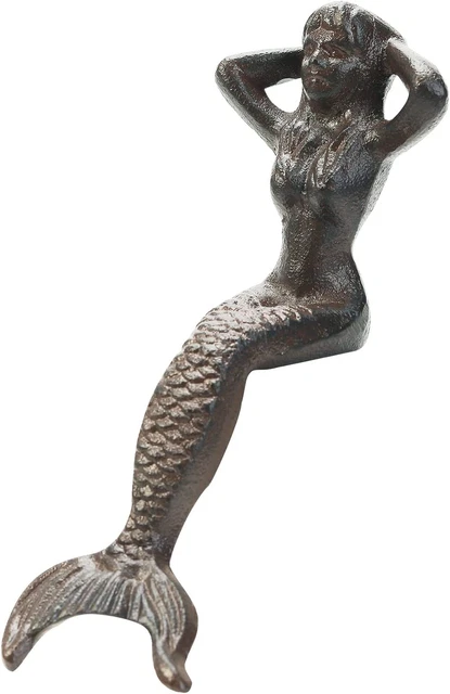 Heavy Duty Cast Iron Mermaid Statue - 26CM Tall Sitting Mermaid Figure Ornament