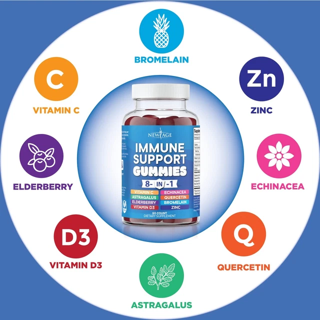 NEW AGE 8 in 1 Immune Support Booster Supplement Vitamin C Zinc 50mg D ...