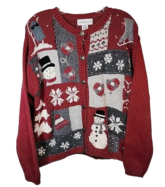 Croft & Barrow Sz M Holiday Christmas Knit Ugly Sweater Snowman Snowflakes Vtg