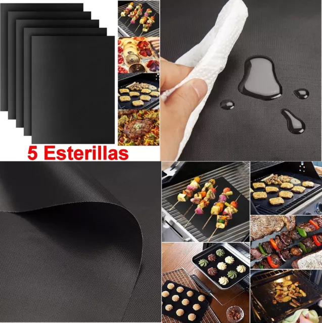 5 Esterillas horno parrilla barbacoa reutilizables,recortable,fibra vidrio,280ºC