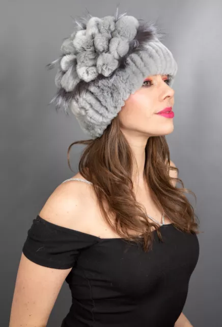 784 New Wonderful Real Rex Chinchilla Hat Luxury Fur Beautiful Look