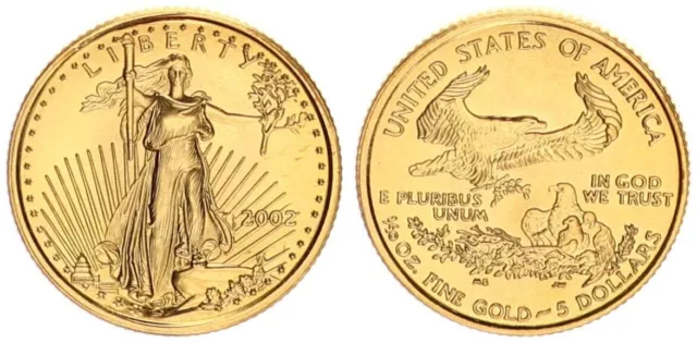 5 Dollar 2002 USA 1/10 OZ American Eagle Gold, Five Dollar Liberty Saint 107613